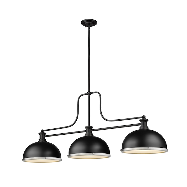 Z-Lite Melange Billiard, 3-Light, 13.25in W x 52in L x 21in H, Matte Black/Matte Black + Brushed Nickel 725-3MB-D12MB+BN - main